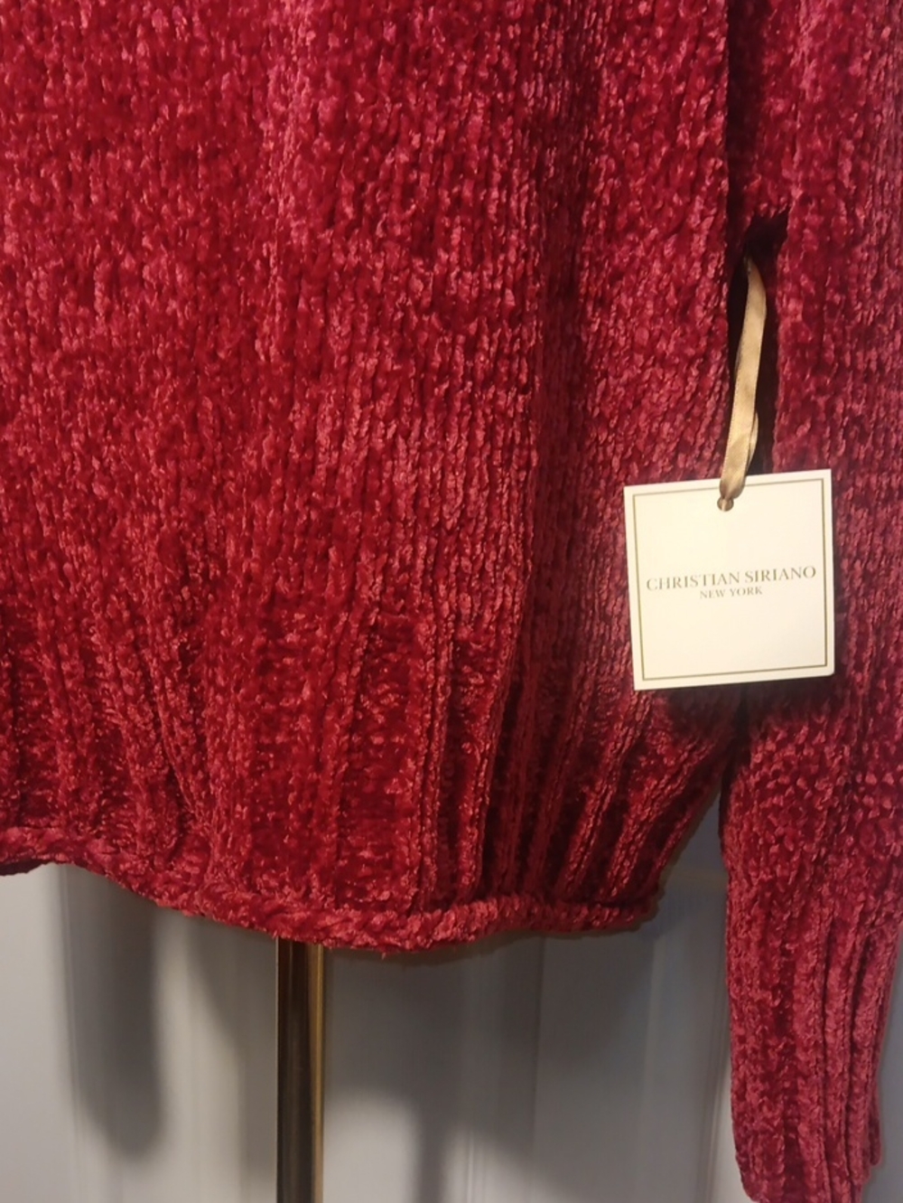 NWT Christian Siriano New York Red Chenille Crewneck Sweater - Picture 3 of 11